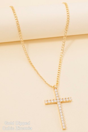 Large Cz Cross Pendant Necklace
