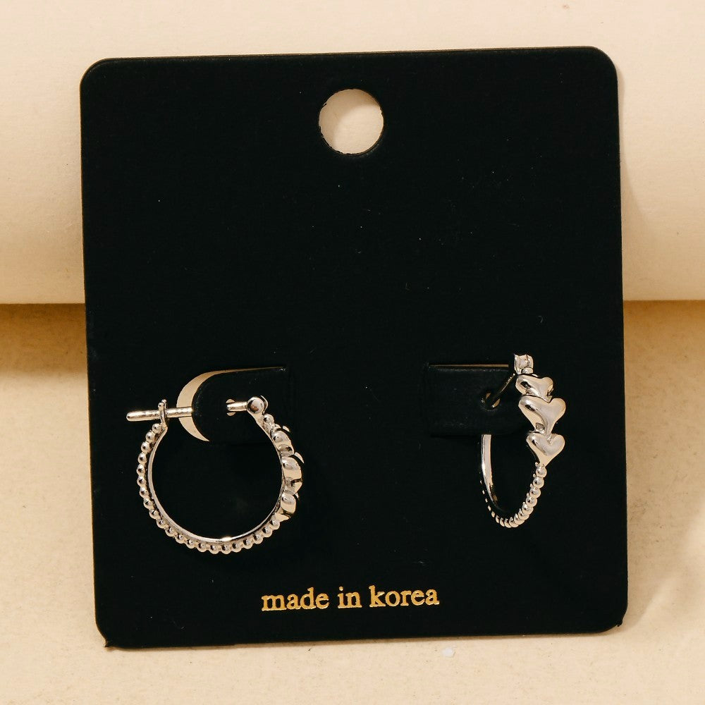 Metallic Hearts Row Latch Hoop Earrings