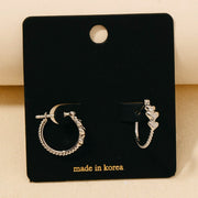 Metallic Hearts Row Latch Hoop Earrings
