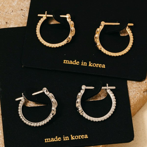 Metallic Hearts Row Latch Hoop Earrings