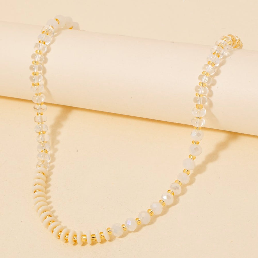 Stone And Glass Beaded Necklace - White