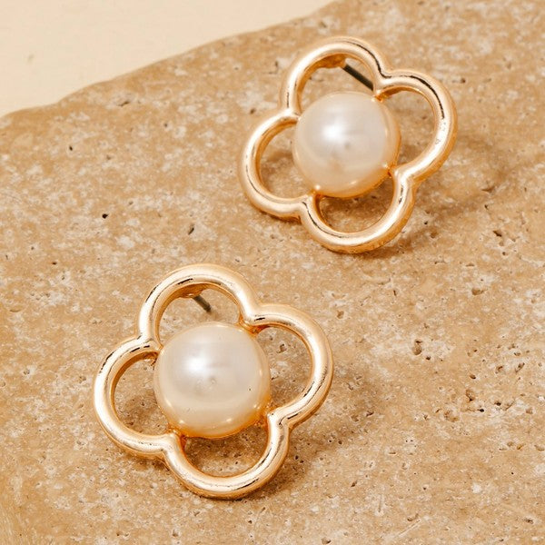 Pearl In Clover Stud Earrings