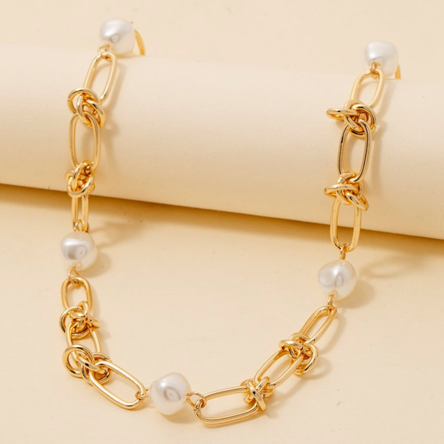 Pearl Beads Station Chain Necklace