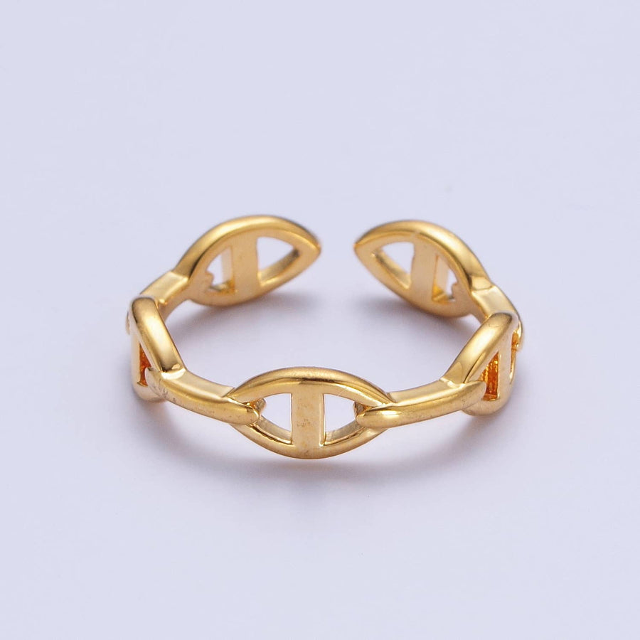 Gold Ellipse Anchor Chain Adjustable Ring