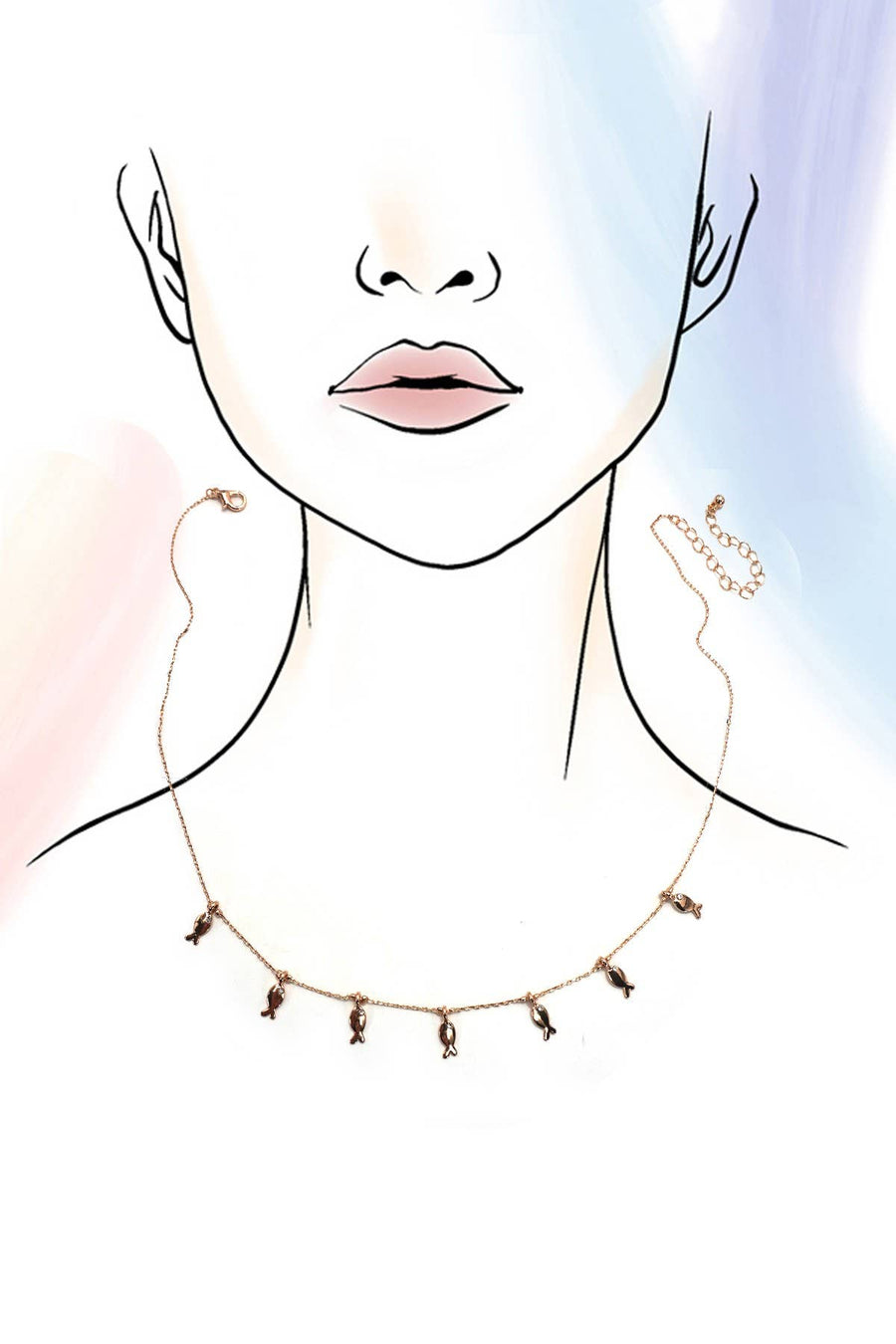 Delicate fish charm station necklace