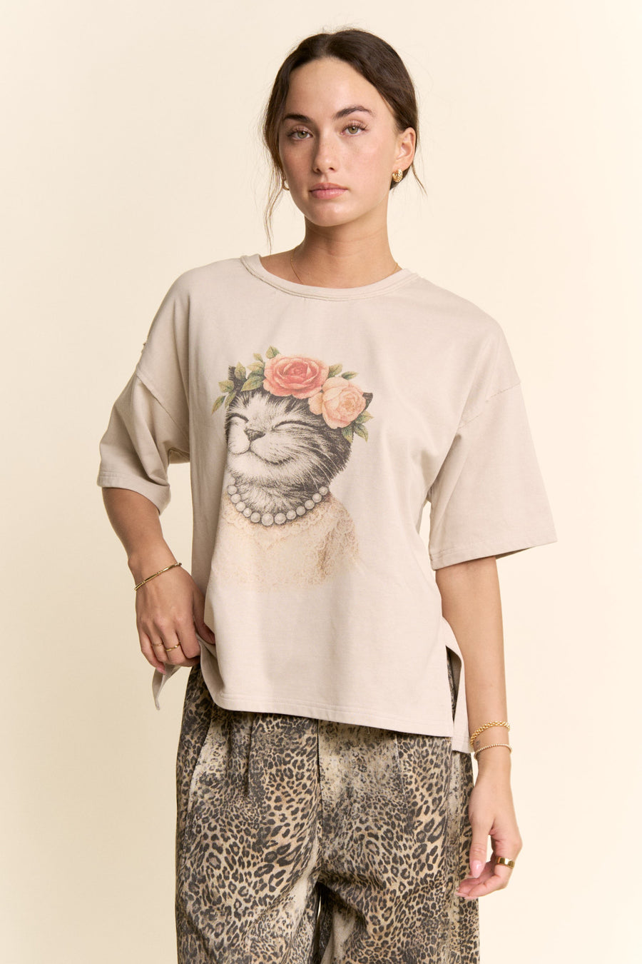 Flower Crown Kitty Top
