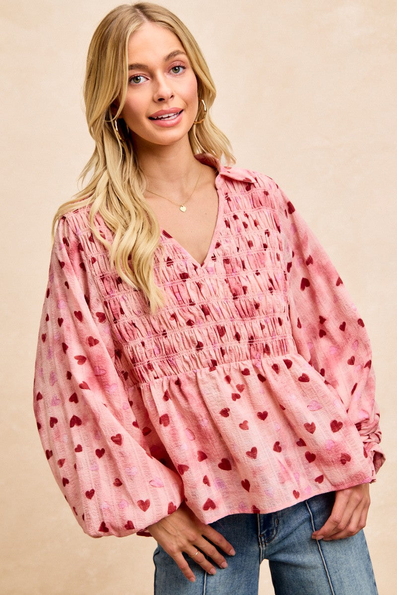 Blushing Hearts Peasant Top