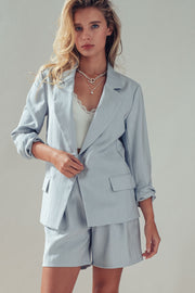 Open Front Soft Tailored Blazer- Ice Blue