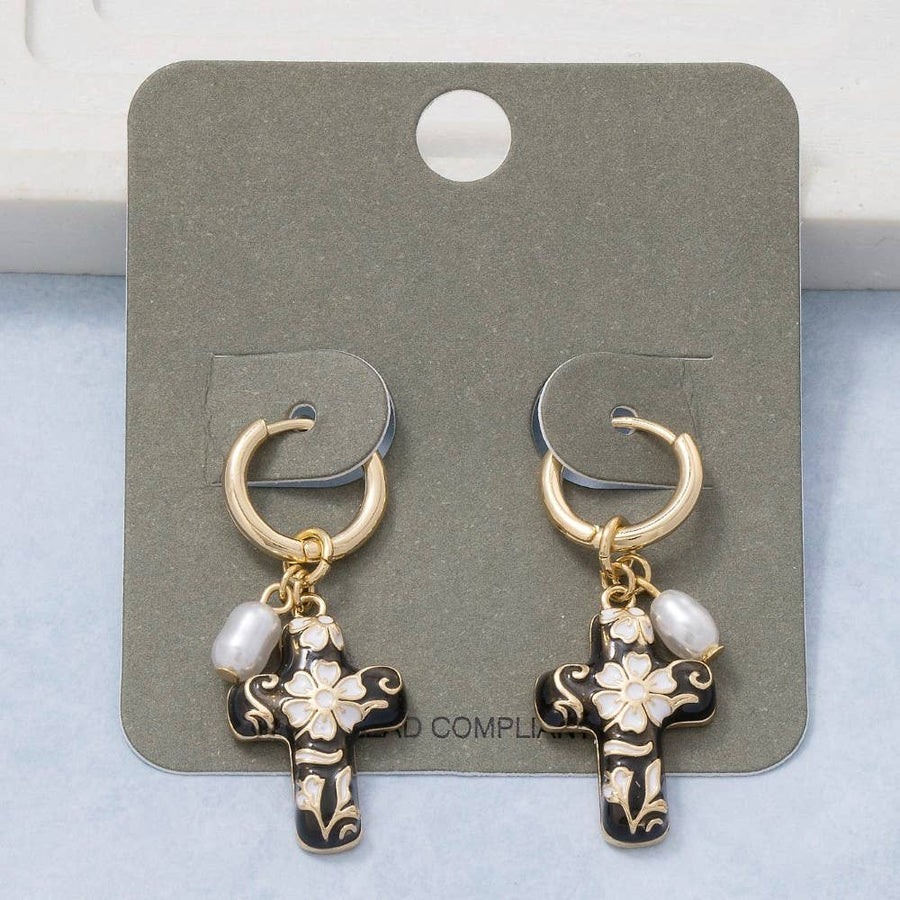 Ceramic Cross Hoop Earrings