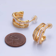 24K Gold Filled CZ Pearl Double Band Hoops