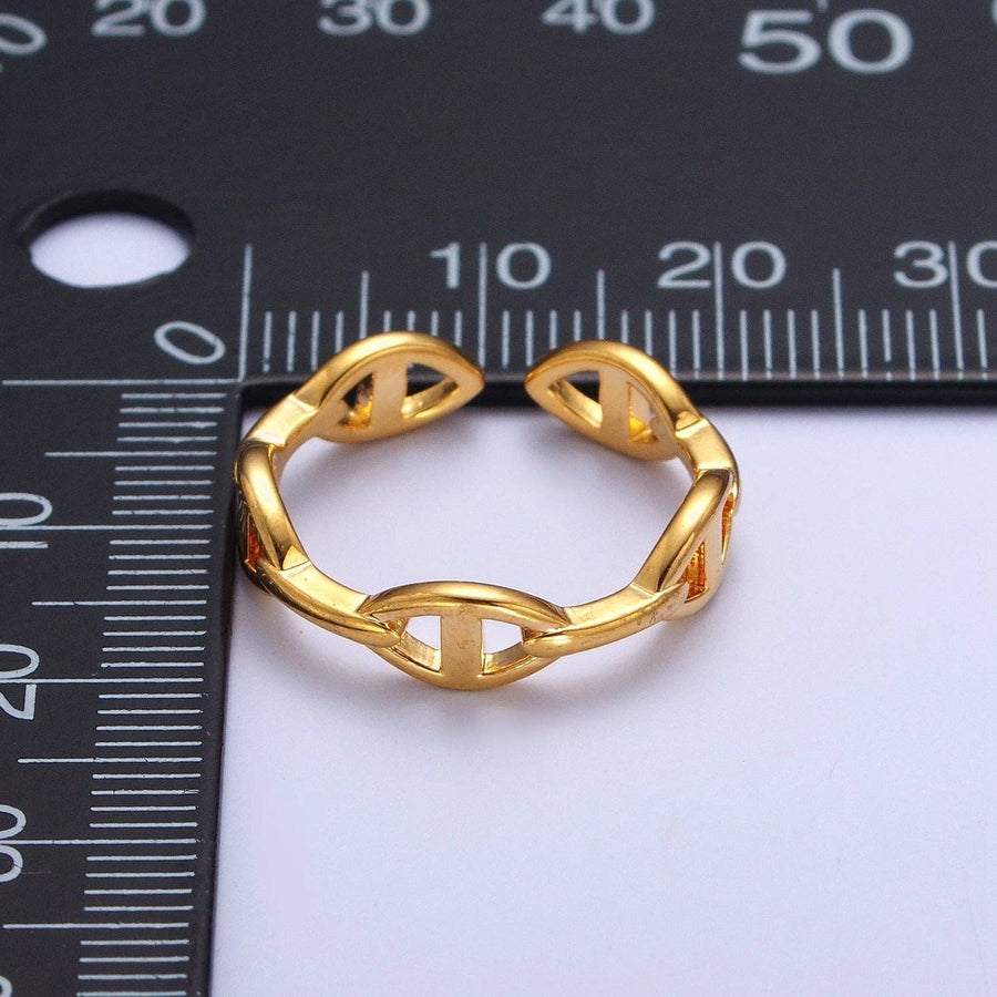 24K Gold Filled Anchor Mariner Chain Link Adjustable Gold Ring