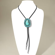 Western Oval Turquoise Concho Bolo Tie Necklace