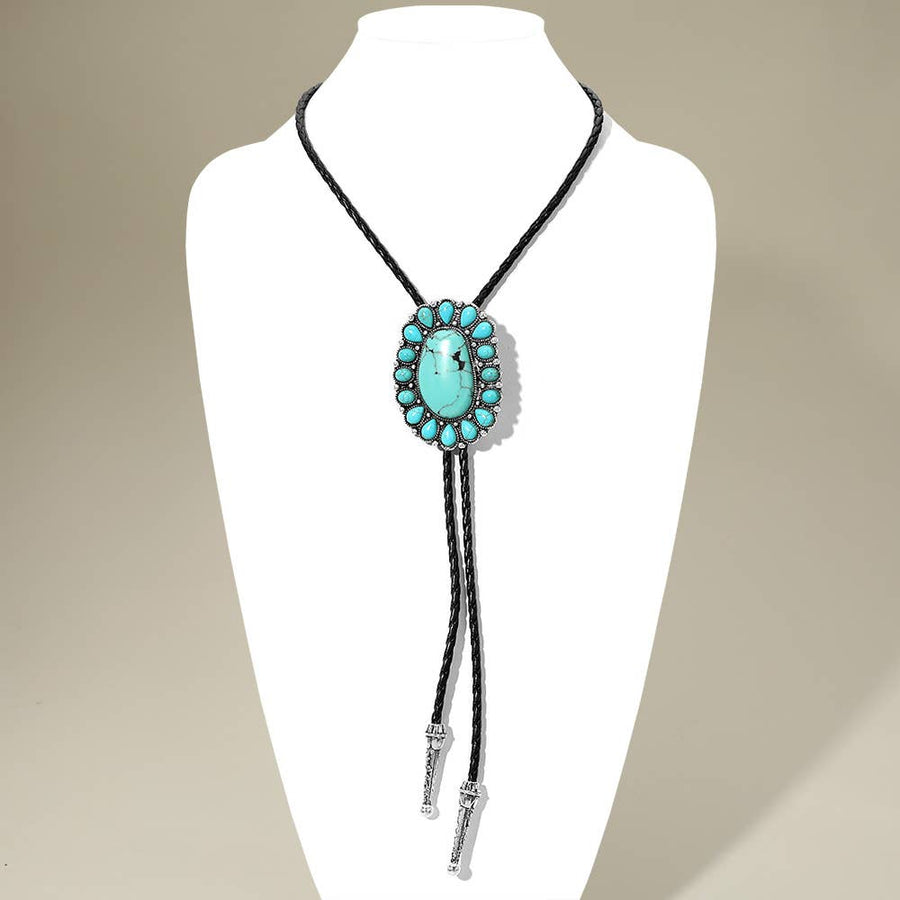 Western Oval Turquoise Concho Bolo Tie Necklace