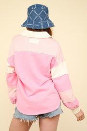 Pink Color Block Knit Top