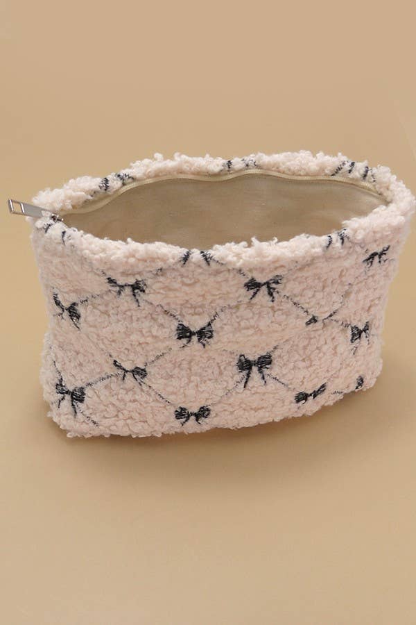 Bow Shearling Cosmetic Bag