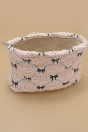 Bow Shearling Cosmetic Bag