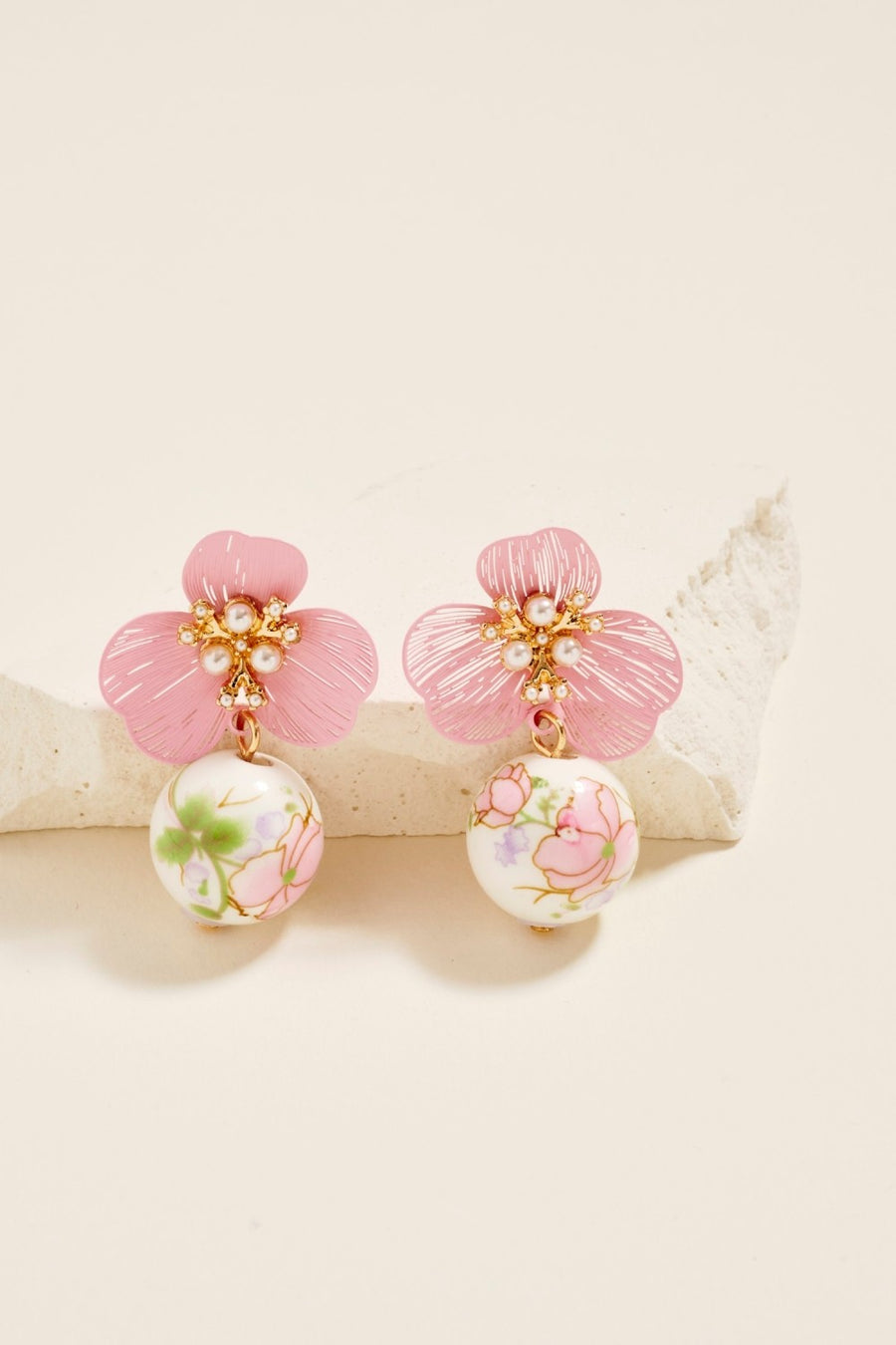 Floral Ceramic Bead Flower Post Earrings