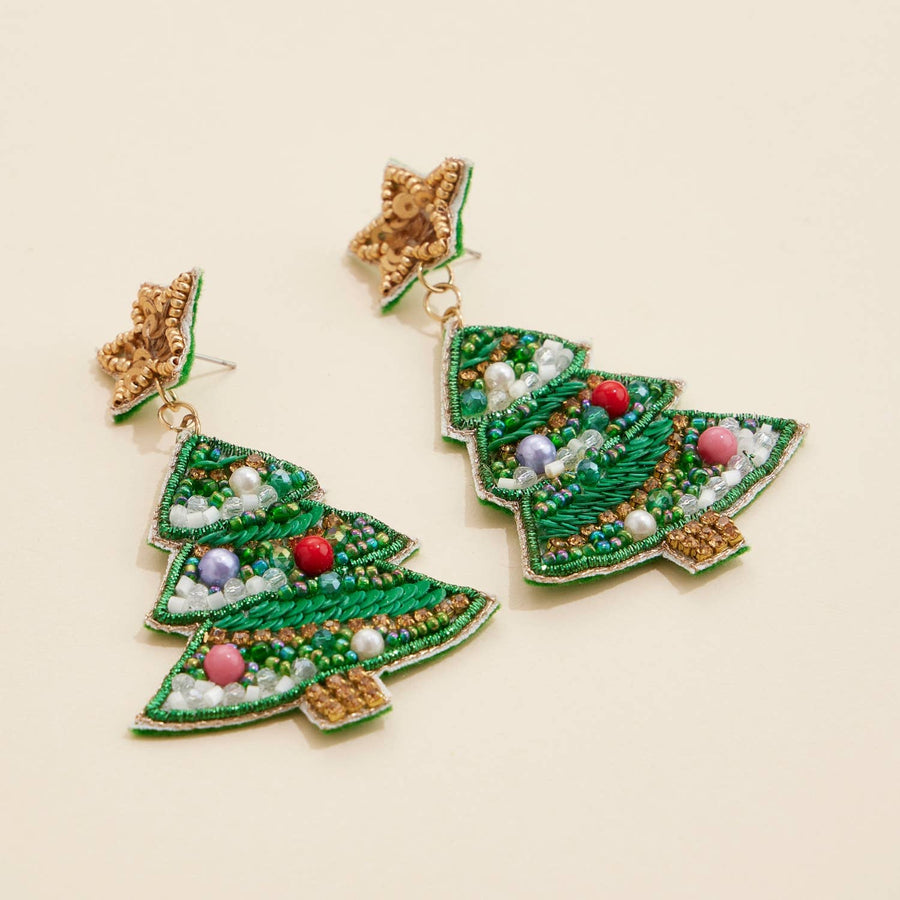 Christmas Tree Seed Bead Earrings