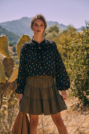 Velvet Tie Floral Blouse