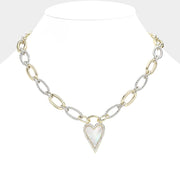 Mother Of Pearl Heart Pendant 14K Gold Plated Necklace