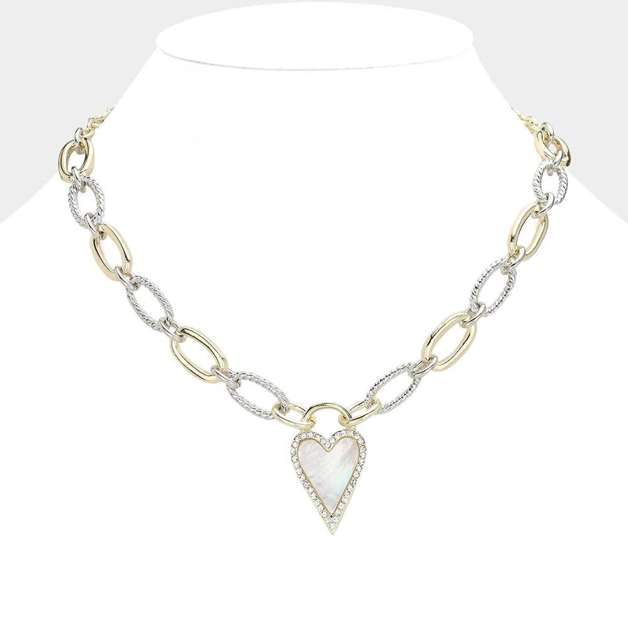 Mother Of Pearl Heart Pendant 14K Gold Plated Necklace