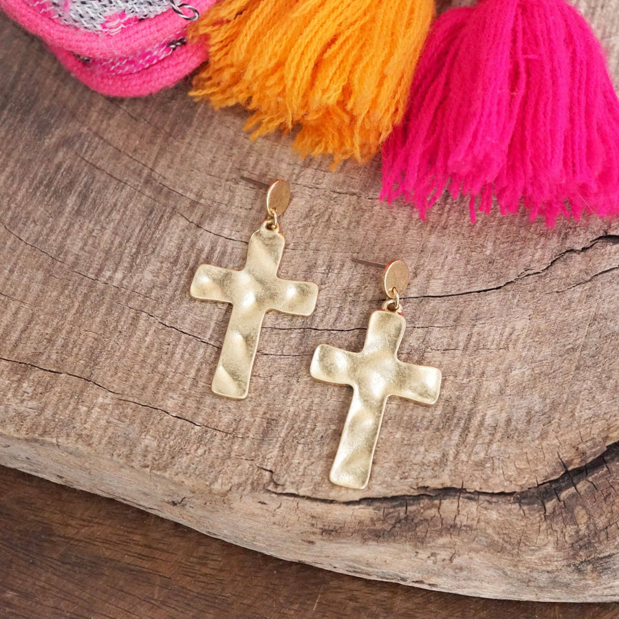Cross Hammered Drop Earrings -