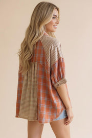 Raglan Mixed Plaid Top