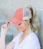 Distressed Messy Bun Cap