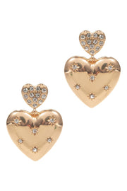 Heart Drop W Rhinestone Earrings