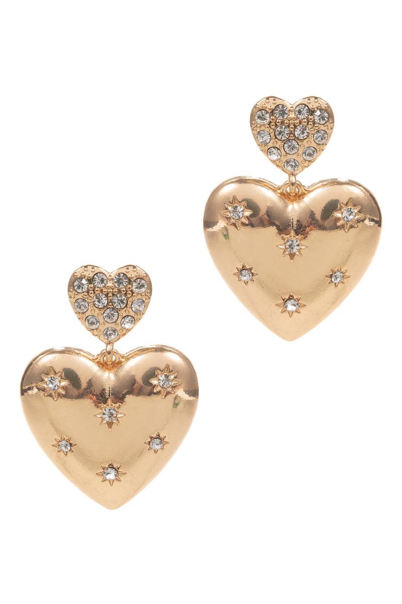Heart Drop W Rhinestone Earrings