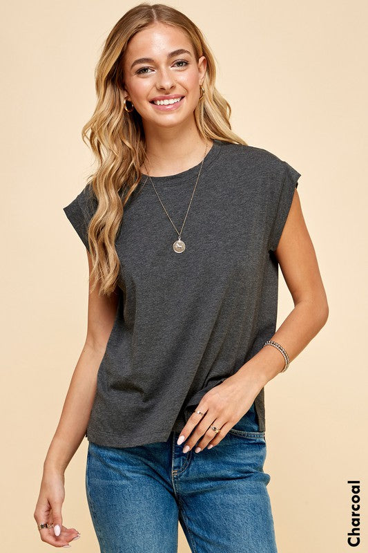 Cap Sleeve T-Shirt- Charcoal