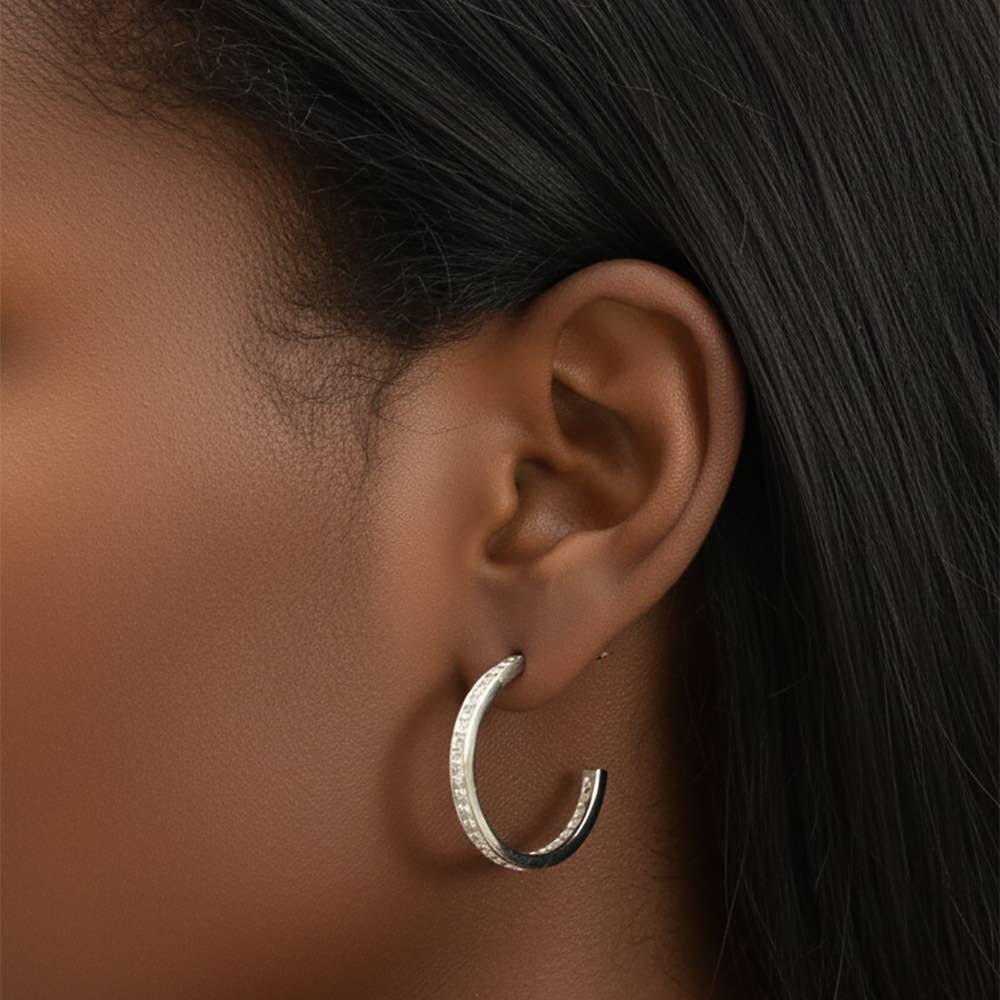 14K Gold Dipped CZ  Pave Hoop Earrings