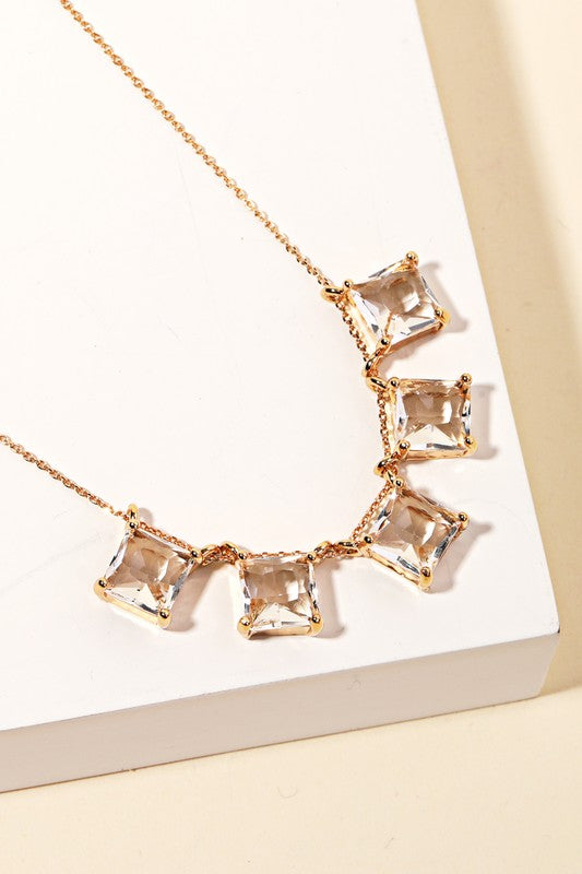 Crystal Square Charm Necklace
