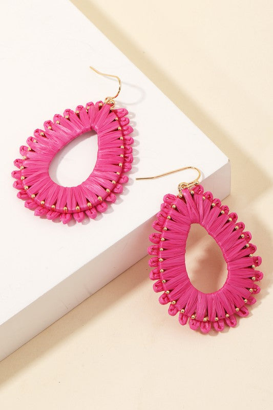 Hot Pink Raffia Earrings