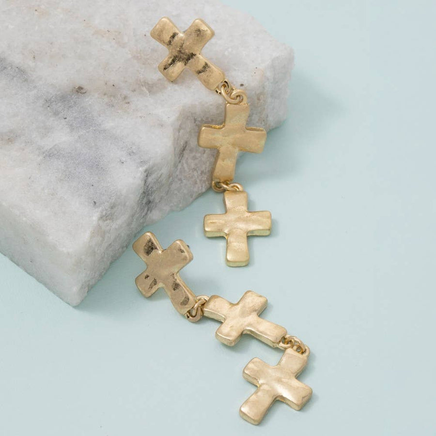 Vintage Metallic Cross Chain Dangle Earrings