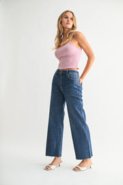 Dark Cropped Wide Leg Jeans