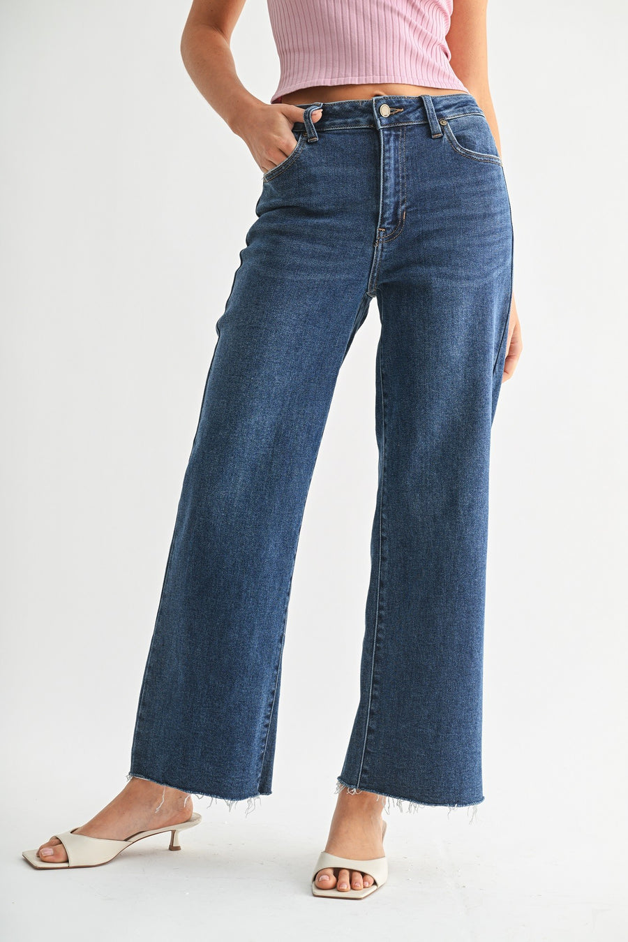 Dark Cropped Wide Leg Jeans