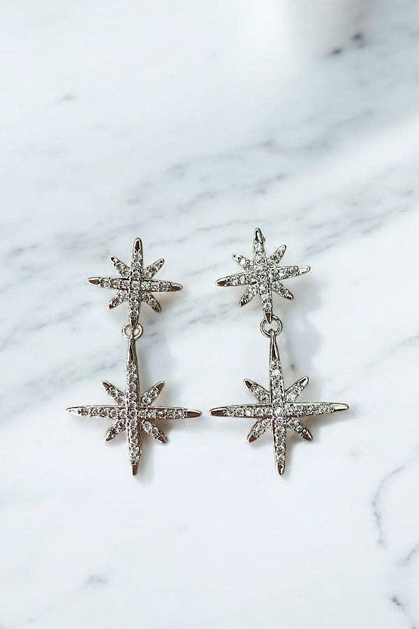 DOUBLE STARBURST DANGLE EARRING