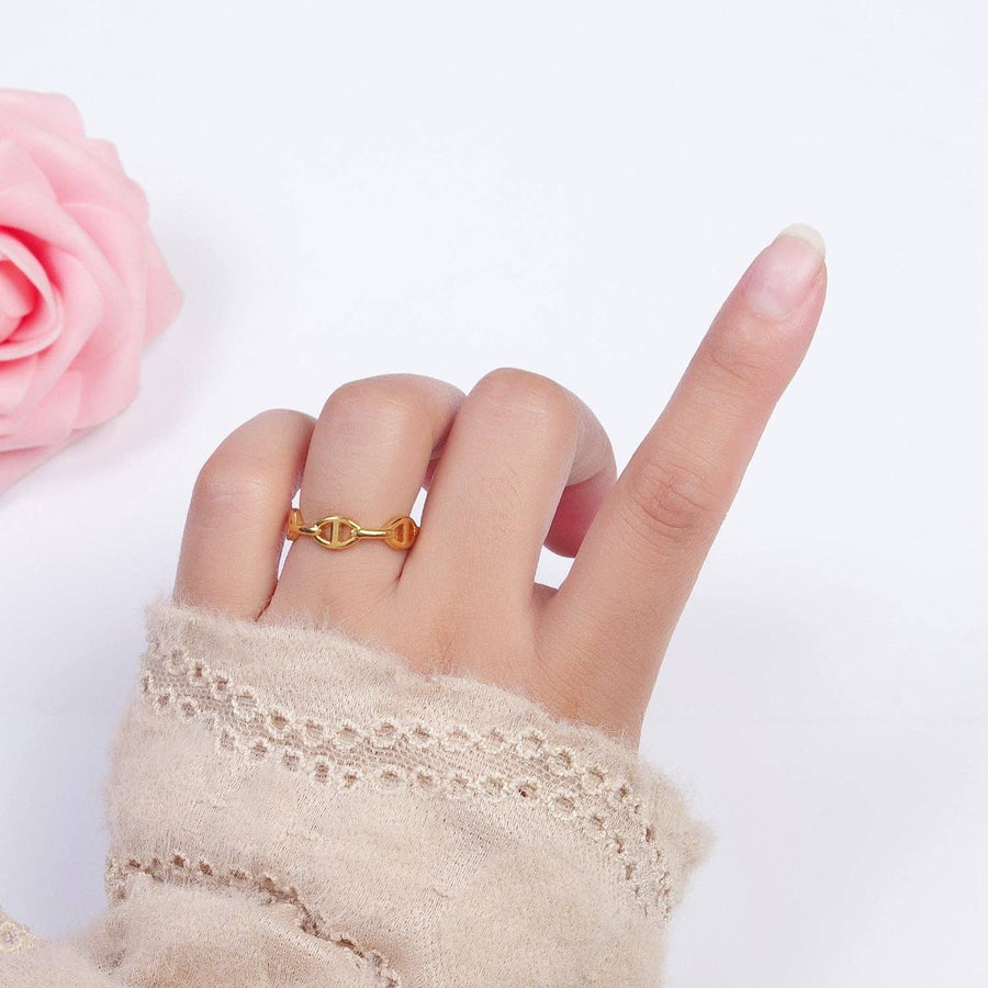 24K Gold Filled Anchor Mariner Chain Link Adjustable Gold Ring