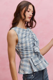 Plaid Ruffle Peplum Top