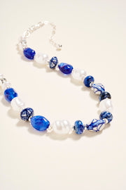 Chunky Marbled Ceramic Bead Pearl Necklace