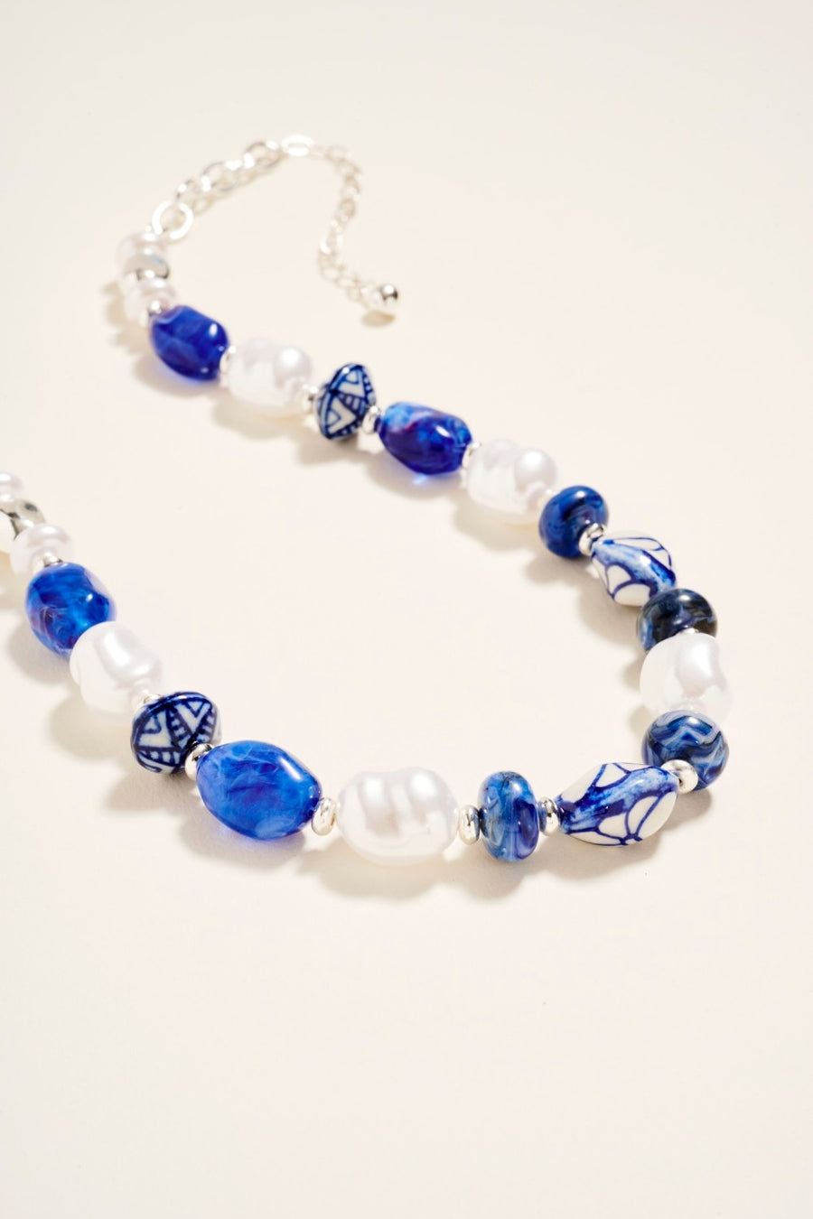 Chunky Marbled Ceramic Bead Pearl Necklace