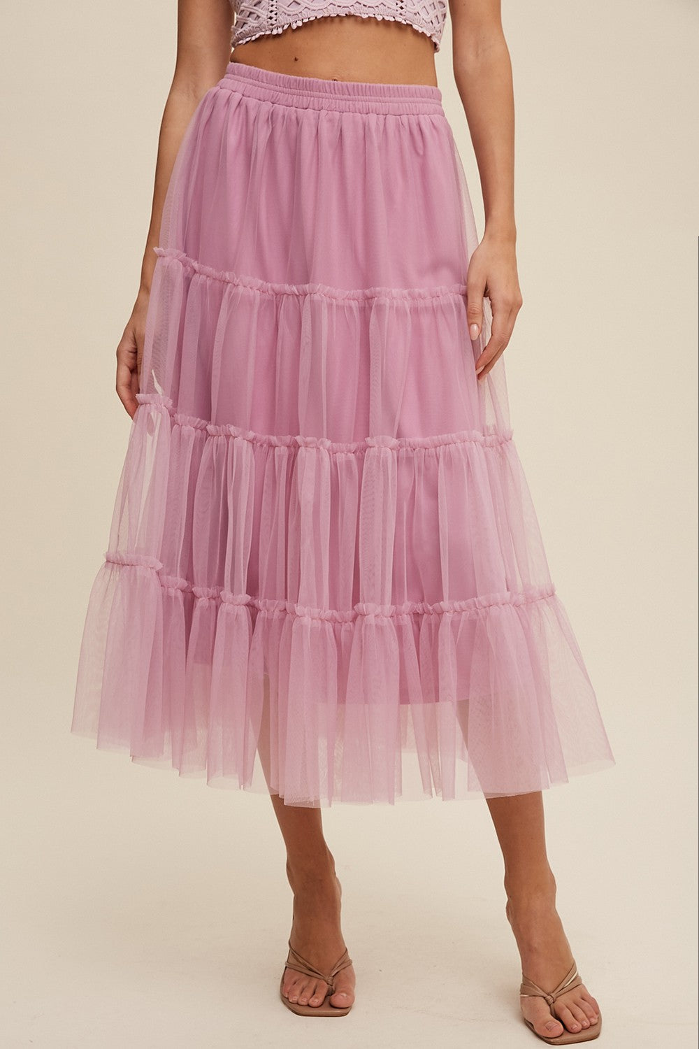 Tiered Tulle Skirt- Mauve