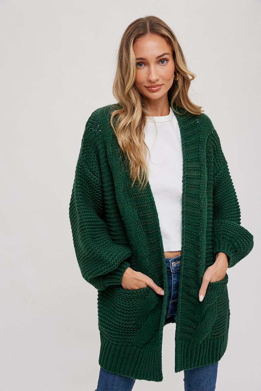 Chunky Cable Lantern Sleeve Cardigan