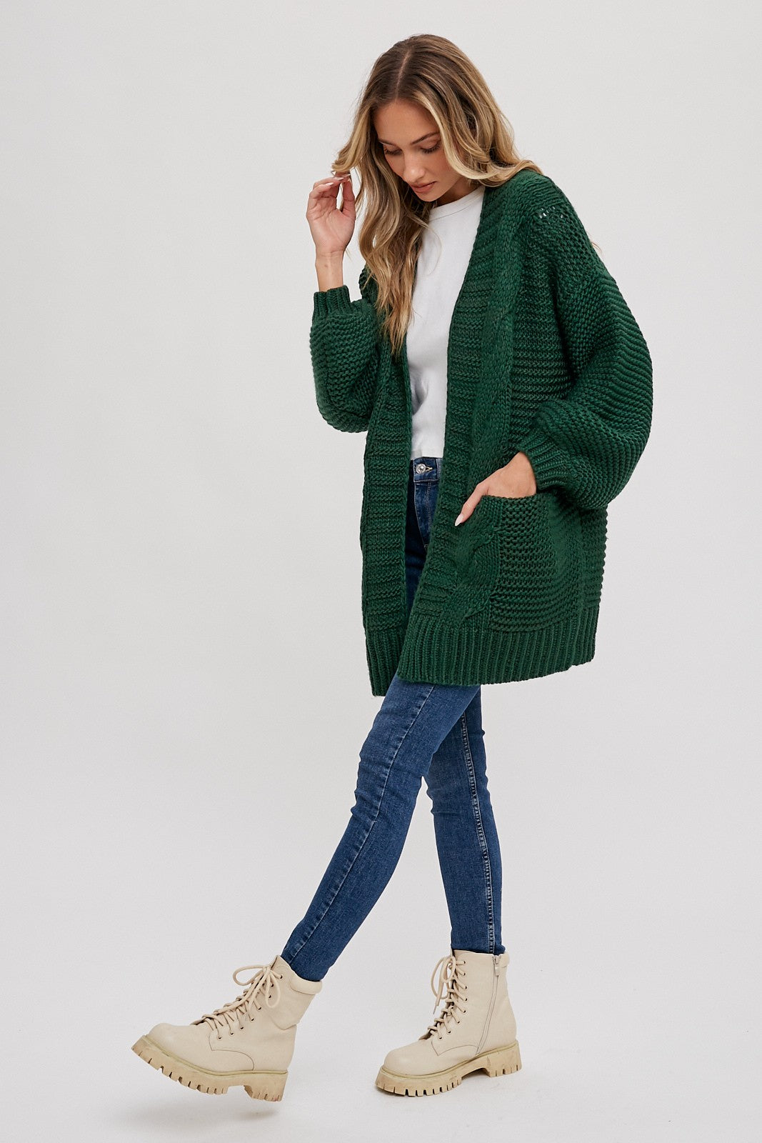 Chunky Cable Lantern Sleeve Cardigan
