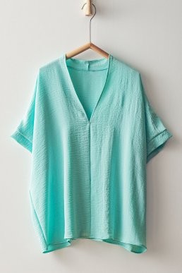 Relaxed V-neck Top- Aqua