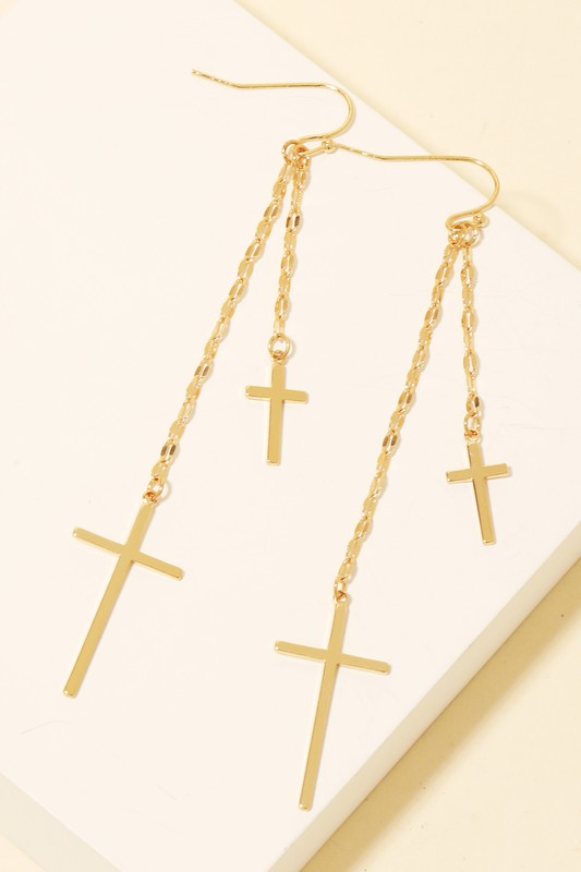 Double Cross Charms Chain Dangle Earrings