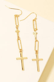 Cross And Oval Chain Dangle Earrings