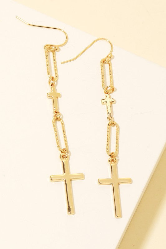 Cross And Oval Chain Dangle Earrings