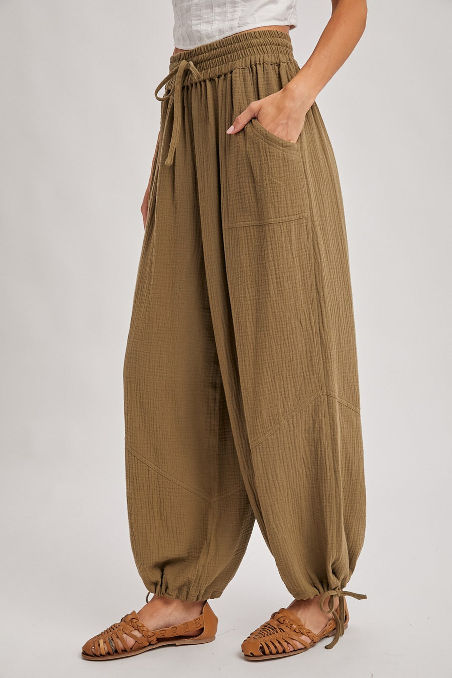 Jogger Harem Drawstring Pants- Olive